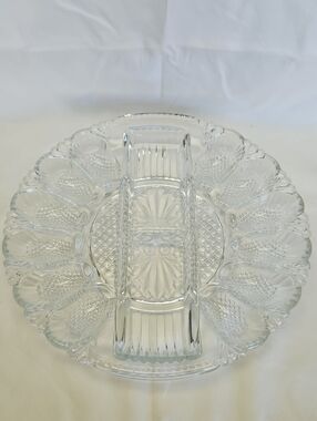 Vintage L.E. Smith Clear Glass Devilled Egg/Relish Serving Tray.